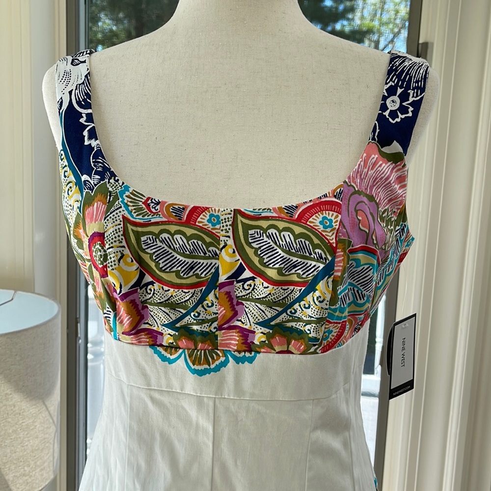 Nine West 6 NWT Ivory Combo Fit and Flare Dress Scoop neck Fully lined Summer